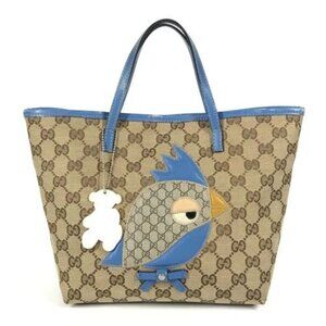 GUCCI 271101 GG Papagallo parrot Tote Bag with Charm Hand Bag blue/Beige
